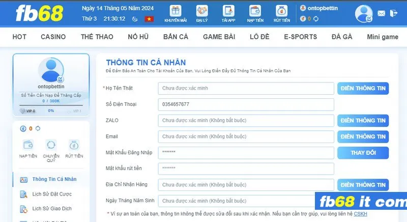 Mỗi số điện thoại chỉ được tạo 1 tài khoản fb68